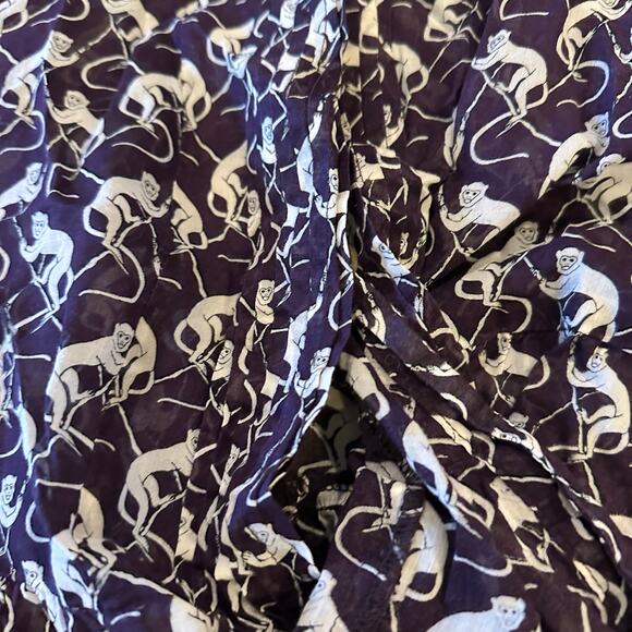 Anthropologie Maeve 2P Purple Monkey Print Roll Tab Sleeve Peplum Tunic Top Boho - Picture 9 of 11